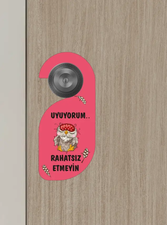 Uyuyorum Rahatsız Etmeyin Baykuş Tasarımlı Kapı Askısı Kapı Uyarı Levhası - 2