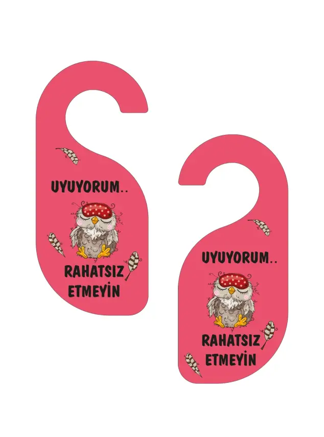 Uyuyorum Rahatsız Etmeyin Baykuş Tasarımlı Kapı Askısı Kapı Uyarı Levhası - 3