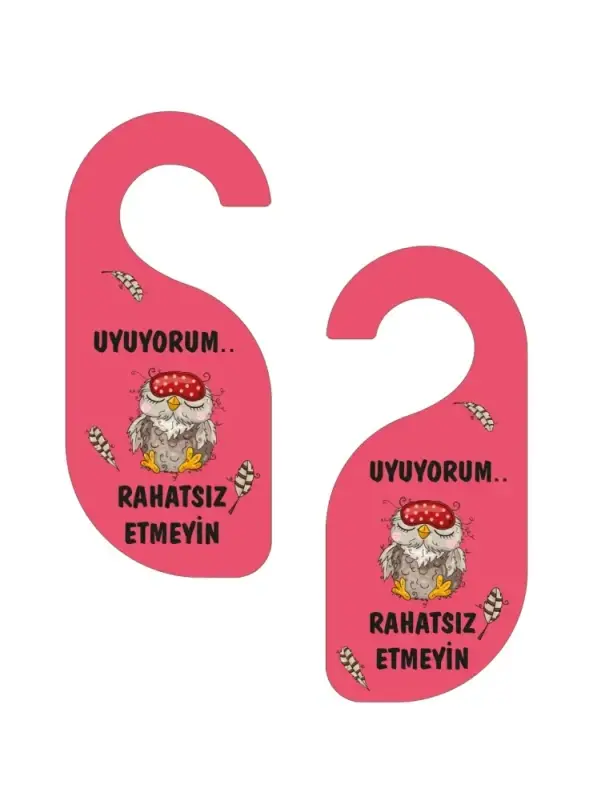 Uyuyorum Rahatsız Etmeyin Baykuş Tasarımlı Kapı Askısı Kapı Uyarı Levhası - 4