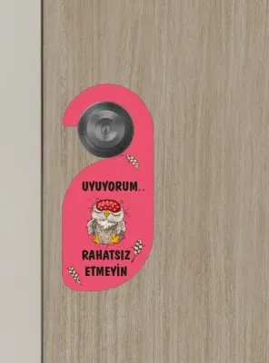 Uyuyorum Rahatsız Etmeyin Baykuş Tasarımlı Kapı Askısı Kapı Uyarı Levhası - Bemenda Çarşı (1)