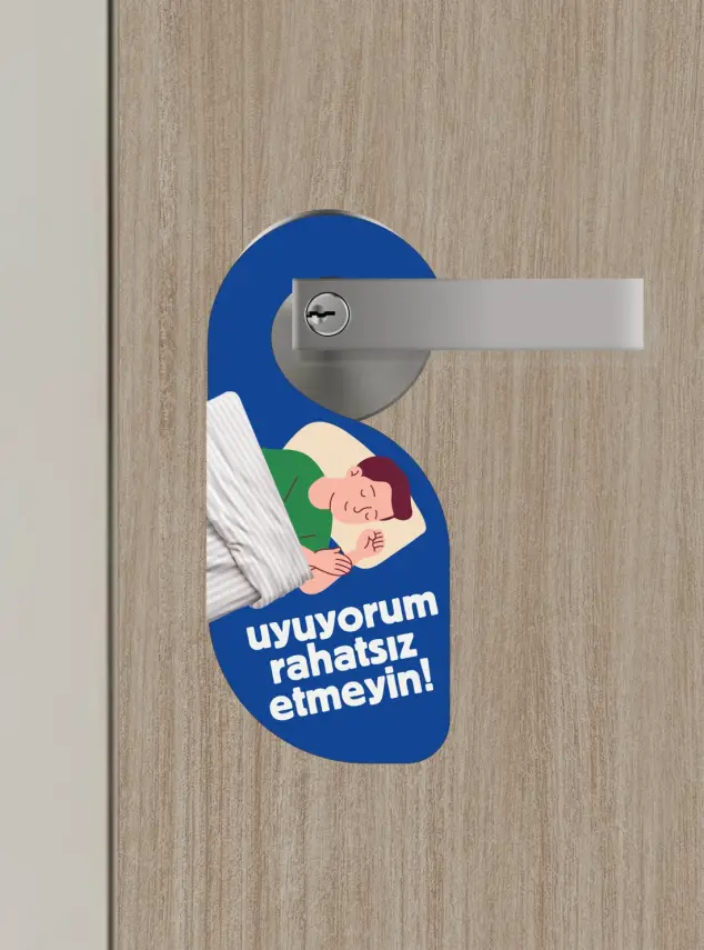 Uyuyorum Rahatsız Etmeyin Mavi Kapı Askısı Kapı Uyarı Levhası - 1