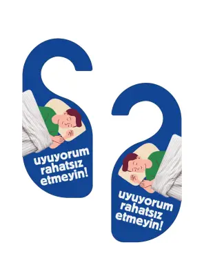 Uyuyorum Rahatsız Etmeyin Mavi Kapı Askısı Kapı Uyarı Levhası - 2