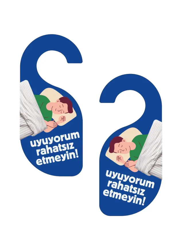 Uyuyorum Rahatsız Etmeyin Mavi Kapı Askısı Kapı Uyarı Levhası - 2