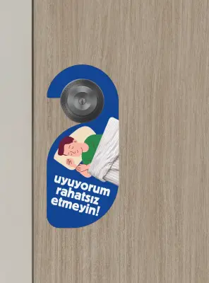 Uyuyorum Rahatsız Etmeyin Mavi Kapı Askısı Kapı Uyarı Levhası - 3