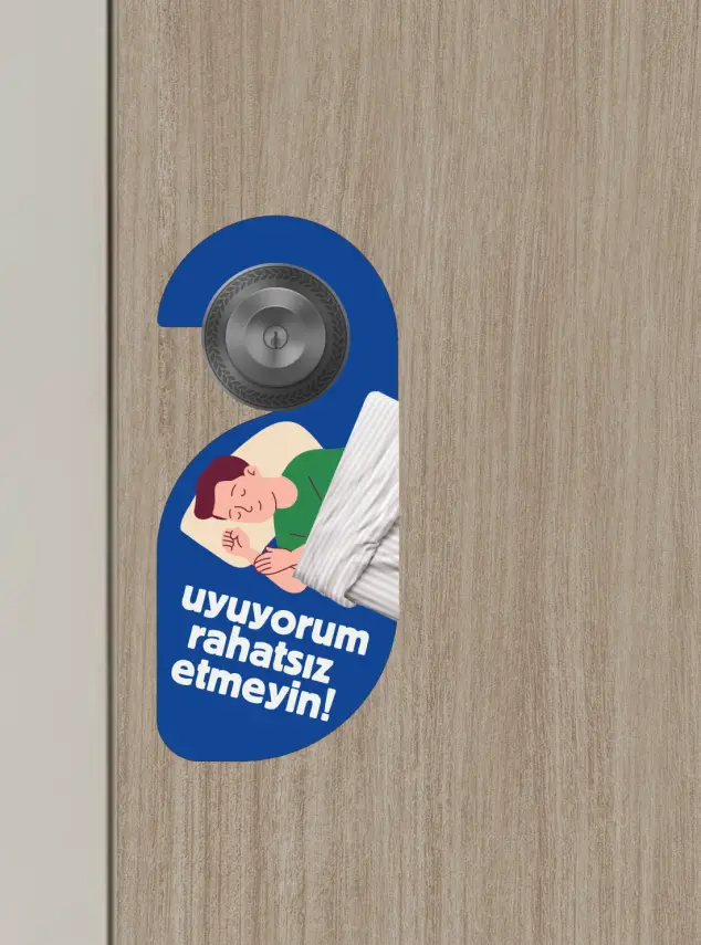 Uyuyorum Rahatsız Etmeyin Mavi Kapı Askısı Kapı Uyarı Levhası - 3