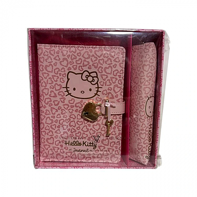 Victorias Journals Hush Hush Hello Kitty Deri Kalemlik + Kalp Kilitli Çizgili 160 Yp 13x18 Cm Kutulu - Victorias Journals (1)