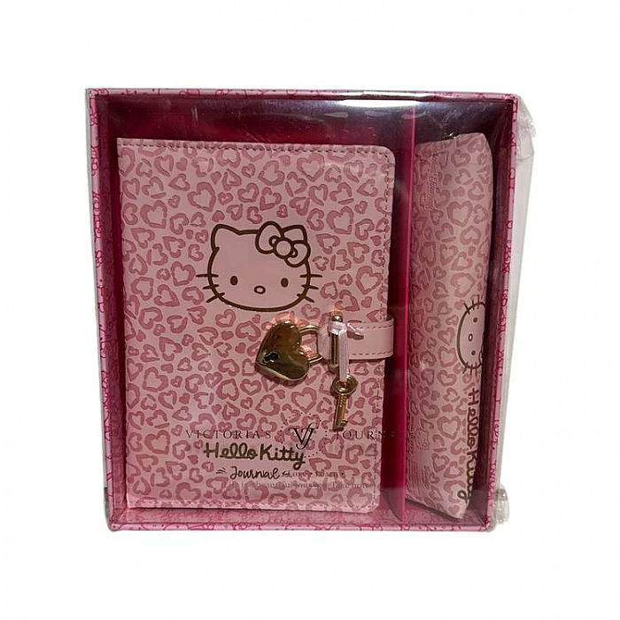 Victorias Journals Hush Hush Hello Kitty Deri Kalemlik + Kalp Kilitli Çizgili 160 Yp 13x18 Cm Kutulu - 2