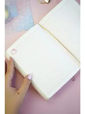Victorias Journals Hush Hush Hello Kitty Deri Kalemlik + Kalp Kilitli Çizgili 160 Yp 13x18 Cm Kutulu - 7