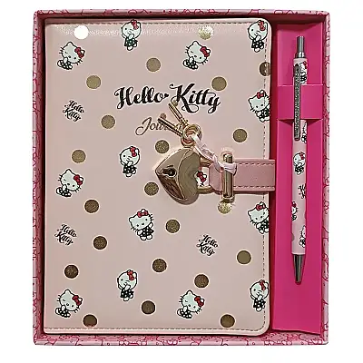 Victorias Journals Hush Hush Hello Kitty Tükenmez Kalem + Kalp Kilitli Çizgili 160 Yp 13x18 Cm Kutulu - Victorias Journals (1)