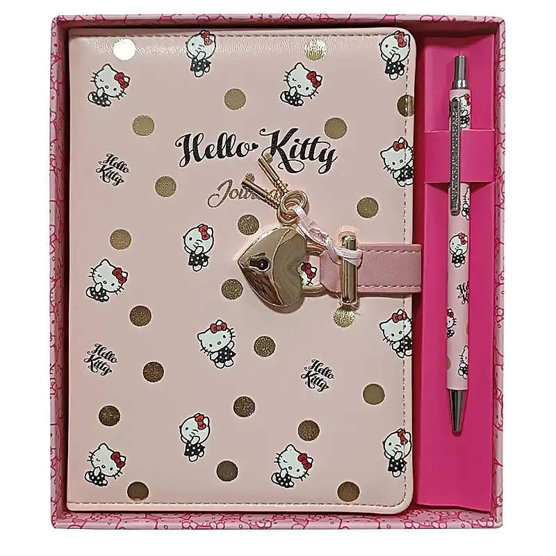 Victorias Journals Hush Hush Hello Kitty Tükenmez Kalem + Kalp Kilitli Çizgili 160 Yp 13x18 Cm Kutulu - 2