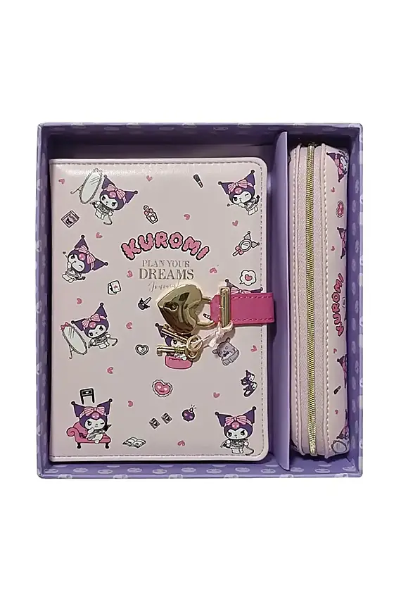 Victorias Journals Hush Hush Kuromi Deri Kalemlik Kalp Kilitli Çizgili 160 Yp 13x18 Cm Kutulu - 1