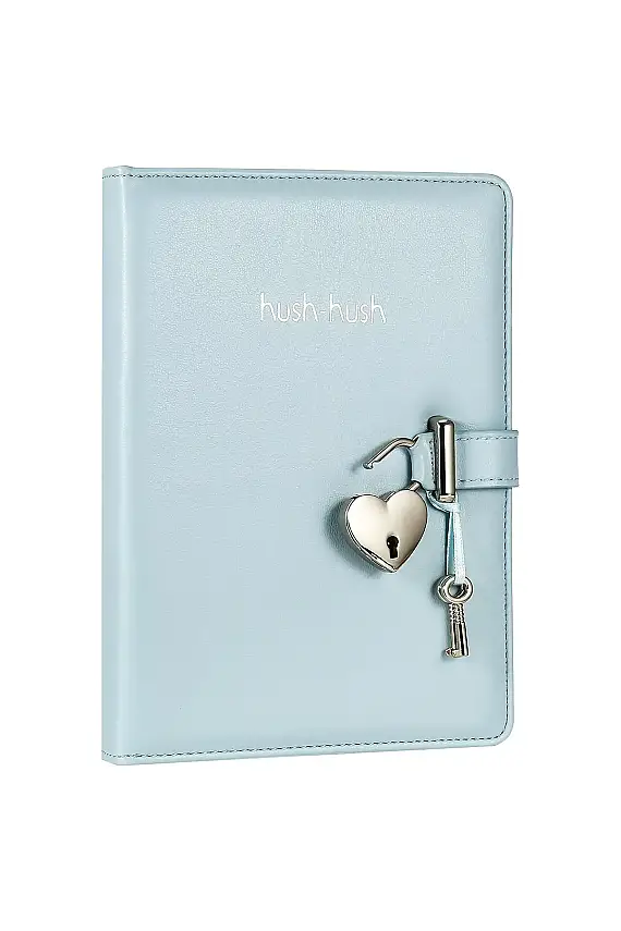 Victorias Journals Hush Hush Pastel Mavi Kalp Kilitli Çizgili 160 Yp 13x18 Cm - 1
