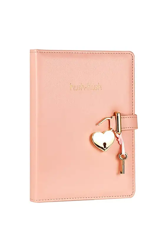 Victorias Journals Hush Hush Pastel Pembe Kalp Kilitli Çizgili 160 Yp 13x18 Cm - 1
