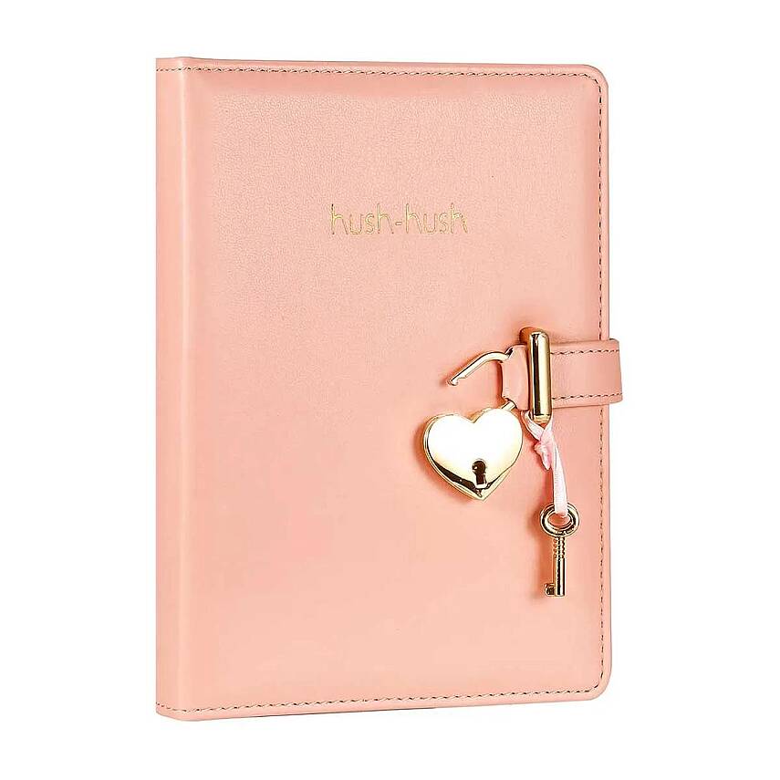 Victorias Journals Hush Hush Pastel Pembe Kalp Kilitli Çizgili 160 Yp 13x18 Cm - 2