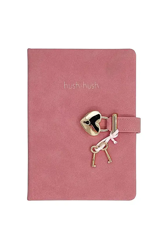 Victorias Journals Hush Hush Pembe Kalp Kilitli Çizgili 160 Yp 13x18 Cm - 1