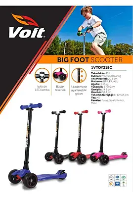 Voit Işıklı Geniş 3 Teker Scooter Siyah - 3