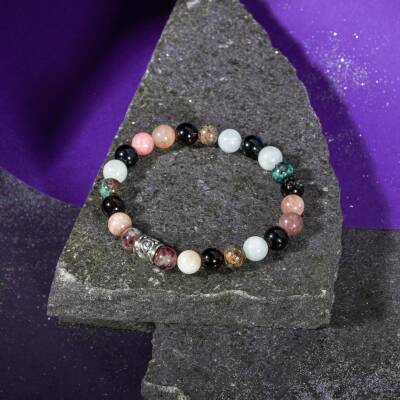 Yay Burcu Bileklik Ametist, Dumortierit, İspanyol Varisit, Kalsit, Labradorit - Osmanlı Doğaltaş