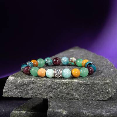 Yay Burcu Bileklik Ametist, Dumortierit, İspanyol Varisit, Kalsit, Labradorit - 2