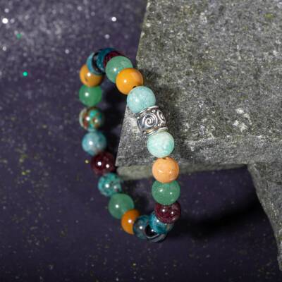 Yay Burcu Bileklik Ametist, Dumortierit, İspanyol Varisit, Kalsit, Labradorit - 3