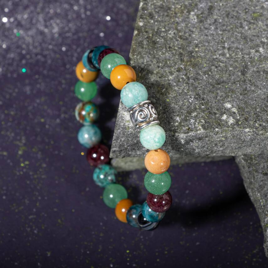 Yay Burcu Bileklik Ametist, Dumortierit, İspanyol Varisit, Kalsit, Labradorit - 3