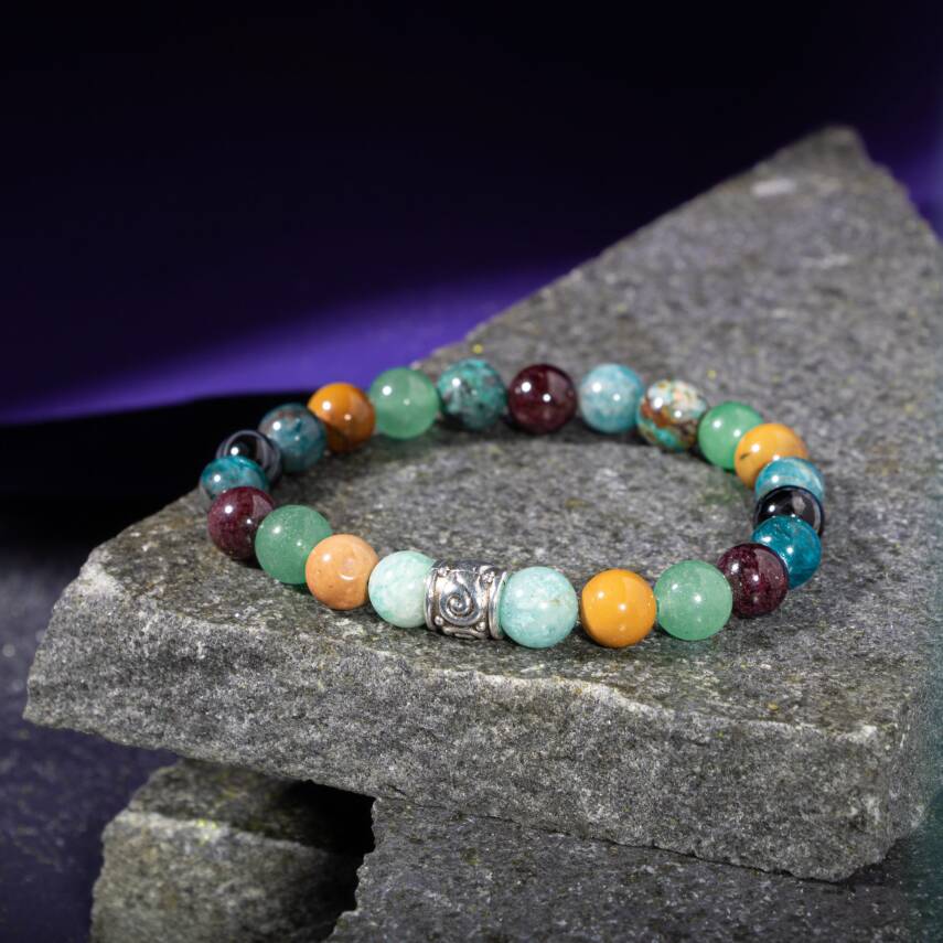 Yay Burcu Bileklik Ametist, Dumortierit, İspanyol Varisit, Kalsit, Labradorit - 5