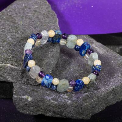 Yay Burcu Bileklik Ametist, Kalsit, Labradorit, Lapis Lazuli, Mavi Akik, Sedef - 2