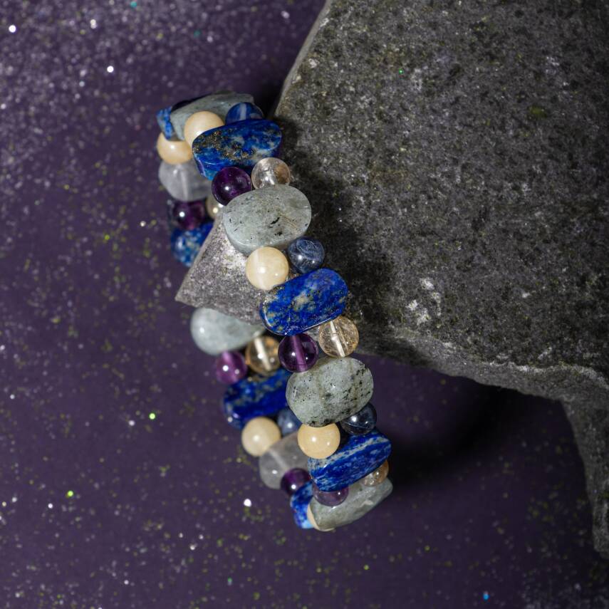 Yay Burcu Bileklik Ametist, Kalsit, Labradorit, Lapis Lazuli, Mavi Akik, Sedef - 3