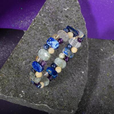 Yay Burcu Bileklik Ametist, Kalsit, Labradorit, Lapis Lazuli, Mavi Akik, Sedef - 4