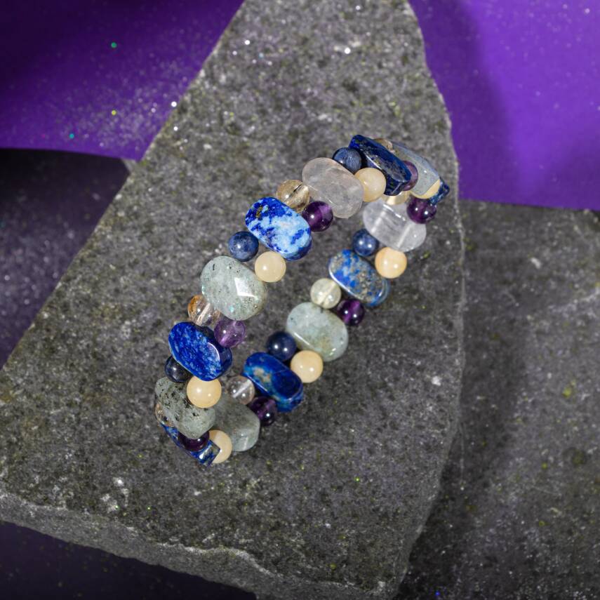 Yay Burcu Bileklik Ametist, Kalsit, Labradorit, Lapis Lazuli, Mavi Akik, Sedef - 4