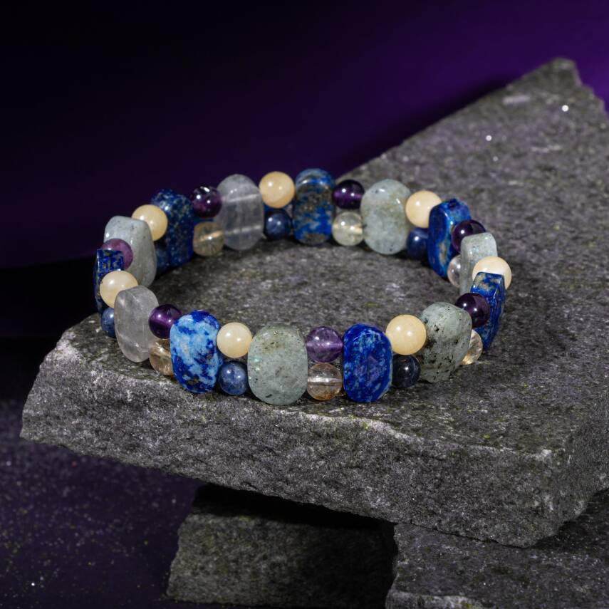 Yay Burcu Bileklik Ametist, Kalsit, Labradorit, Lapis Lazuli, Mavi Akik, Sedef - 5