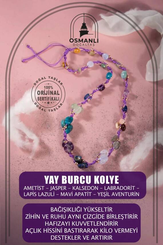 Yay Burcu Kolye Ametist, Jasper, Kalsedon, Labradorit, Lapis Lazuli, Mavi Apatit, Yeşil Aventurin - 2