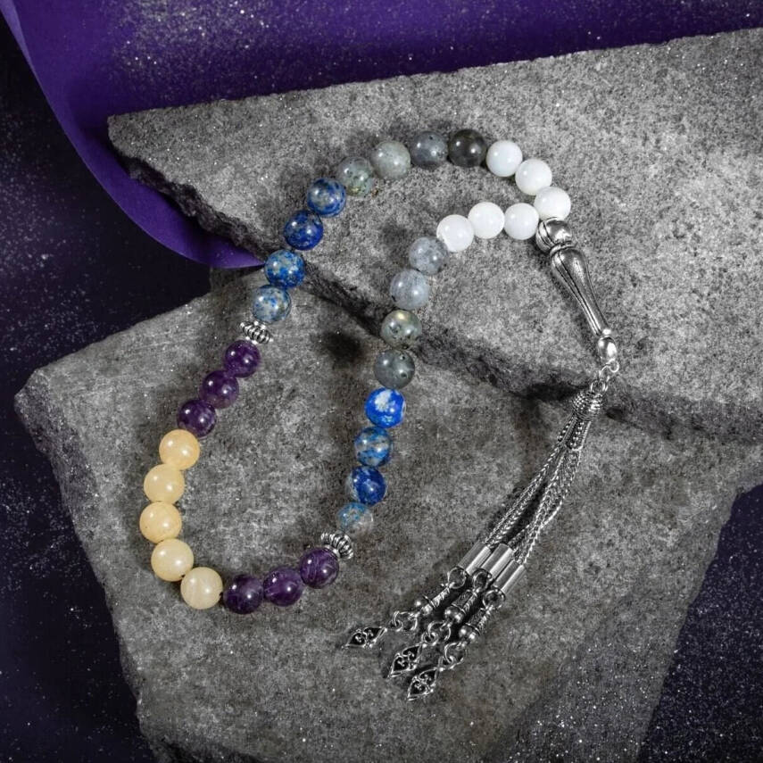 Yay Burcu Tesbih Ametist, Kalsit, Labradorit, Lapis Lazuli, Sedef - 3
