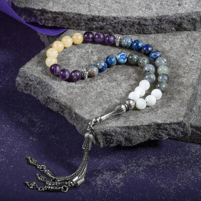 Yay Burcu Tesbih Ametist, Kalsit, Labradorit, Lapis Lazuli, Sedef - 4
