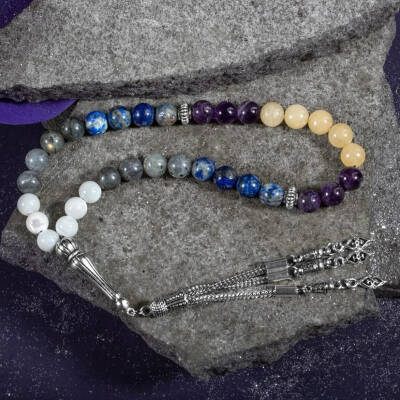 Yay Burcu Tesbih Ametist, Kalsit, Labradorit, Lapis Lazuli, Sedef - 6