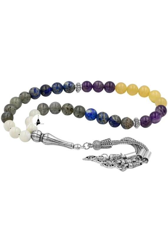 Yay Burcu Tesbih Ametist, Kalsit, Labradorit, Lapis Lazuli, Sedef - 8