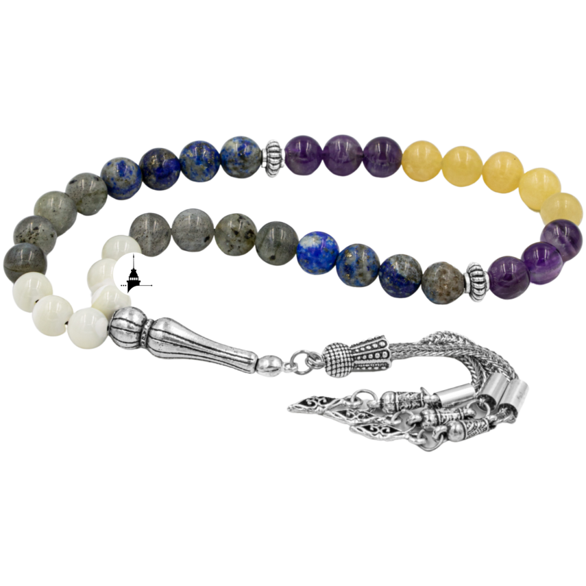 Yay Burcu Tesbih Ametist, Kalsit, Labradorit, Lapis Lazuli, Sedef - 1