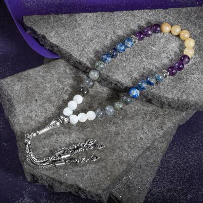 Yay Burcu Tesbih Ametist, Kalsit, Labradorit, Lapis Lazuli, Sedef - 4