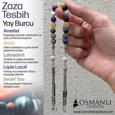 Yay Burcu Zaza Tesbih Doğal Taş Ametist, Kalsit, Labradorit, Lapis Lazuli, Sedef - 3