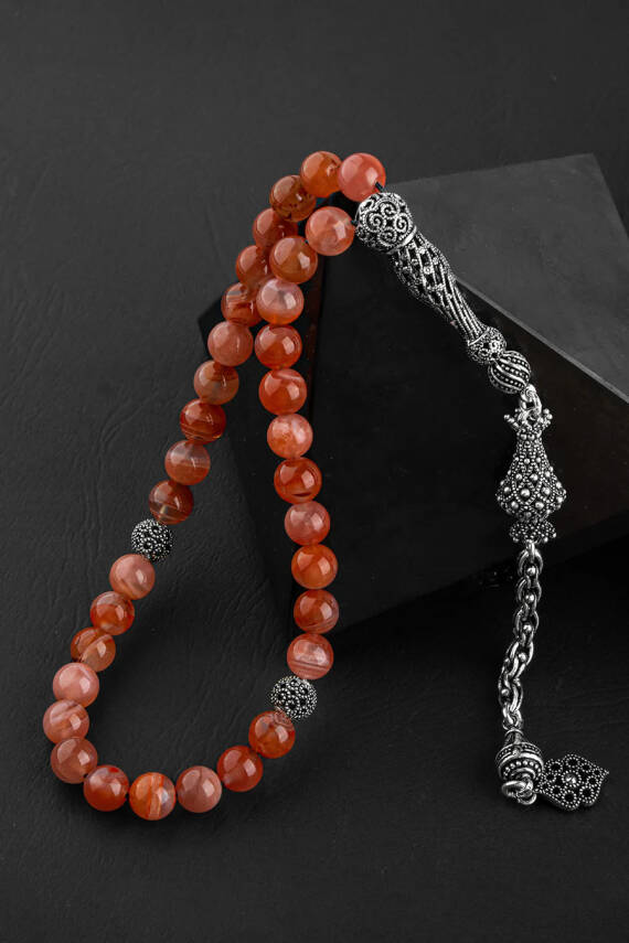 Yemen Akik Doğal Taş 8mm Gümüş Tesbih - 1