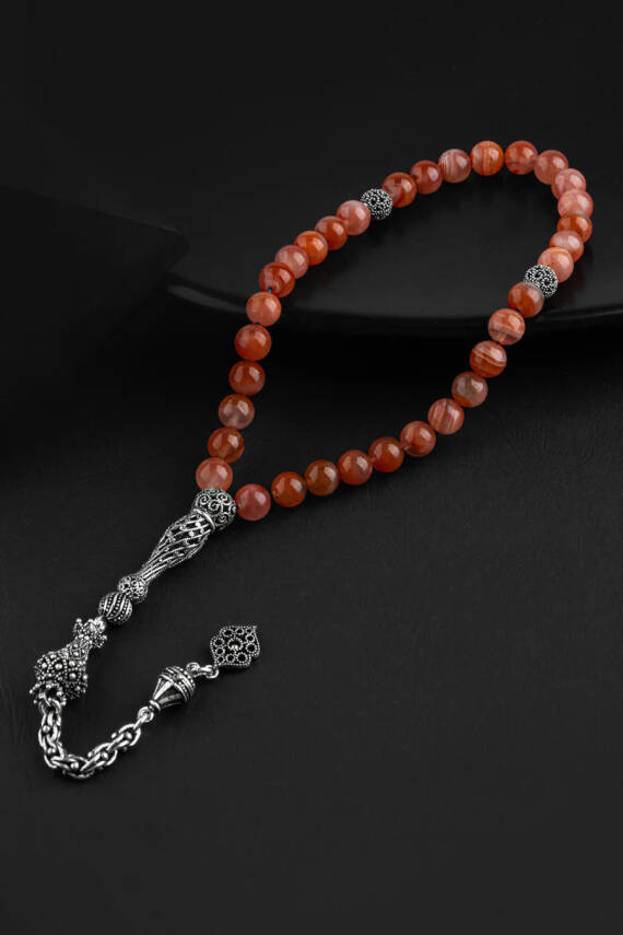 Yemen Akik Doğal Taş 8mm Gümüş Tesbih - 2