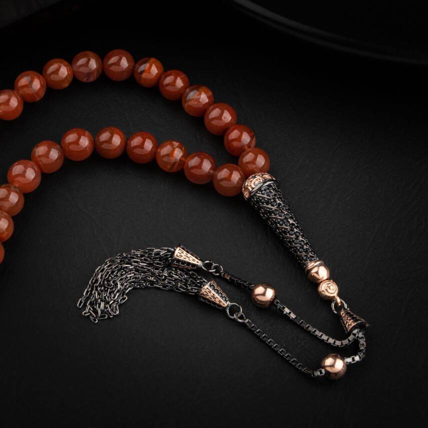 Yemen Akik Doğal Taş 8mm Gümüş Tesbih - 3