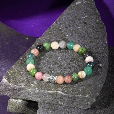 Yengeç Burcu Bileklik Ametist, Ay Taşı, Golden Obsidyen, Kan Taşı, Kaplan Gözü, Pembe Kuvars, Yeşil Aventurin - Osmanlı Doğaltaş