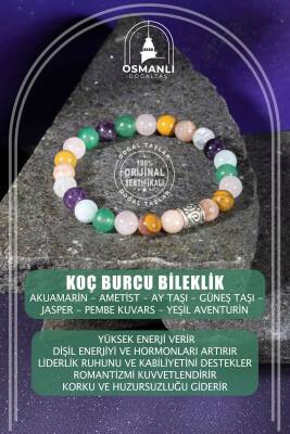 Yengeç Burcu Bileklik Ametist, Ay Taşı, Golden Obsidyen, Kan Taşı, Kaplan Gözü, Pembe Kuvars, Yeşil Aventurin - 2