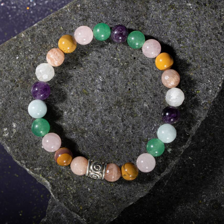 Yengeç Burcu Bileklik Ametist, Ay Taşı, Golden Obsidyen, Kan Taşı, Kaplan Gözü, Pembe Kuvars, Yeşil Aventurin - 4
