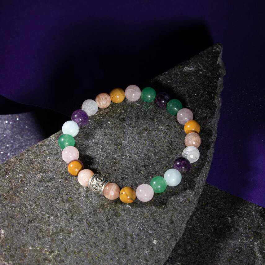 Yengeç Burcu Bileklik Ametist, Ay Taşı, Golden Obsidyen, Kan Taşı, Kaplan Gözü, Pembe Kuvars, Yeşil Aventurin - 5