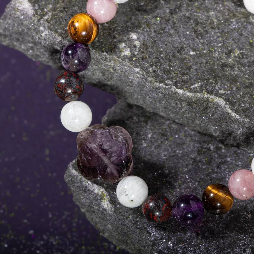 Yengeç Burcu Bileklik Ametist, Ay Taşı, Jasper, Kaplan Gözü, Pembe Kuvars - 3