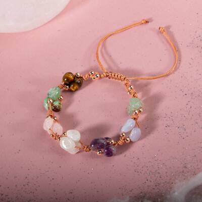 Yengeç Burcu Bileklik Ametist, Ay Taşı, Kalsedon, Kaplan Gözü, Krizopras, Pembe Kuvars, Yeşil Aventurin - Osmanlı Doğaltaş