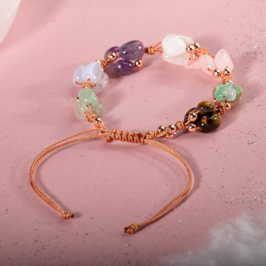Yengeç Burcu Bileklik Ametist, Ay Taşı, Kalsedon, Kaplan Gözü, Krizopras, Pembe Kuvars, Yeşil Aventurin - 3