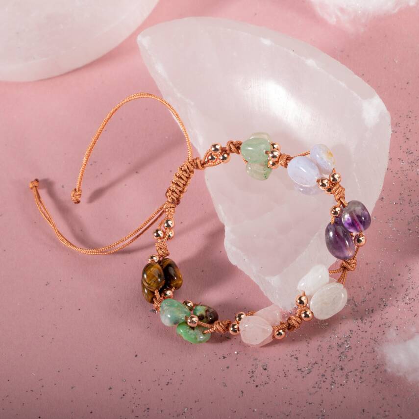 Yengeç Burcu Bileklik Ametist, Ay Taşı, Kalsedon, Kaplan Gözü, Krizopras, Pembe Kuvars, Yeşil Aventurin - 5