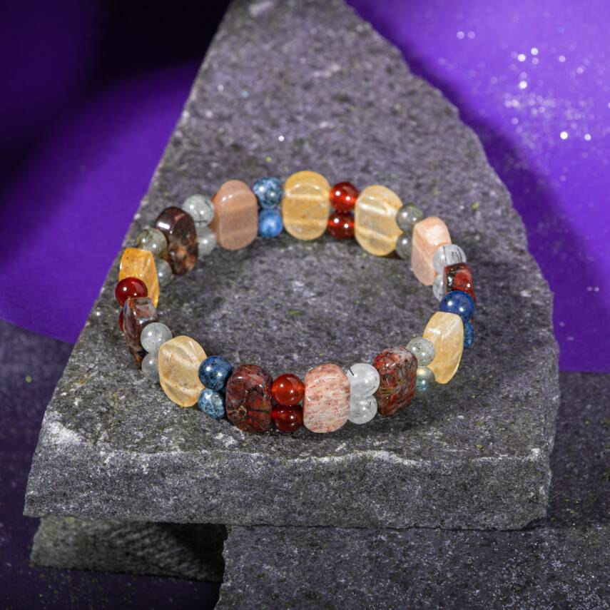 Yengeç Burcu Bileklik Ametist, Ay Taşı, Kaplan Gözü, Kırmızı Akik, Pembe Kuvars, Yeşil Aventurin - 1